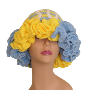 A bold, custom-made crochet ruffle hat designed to showcase your style with personalized colors and optional custom lettering.